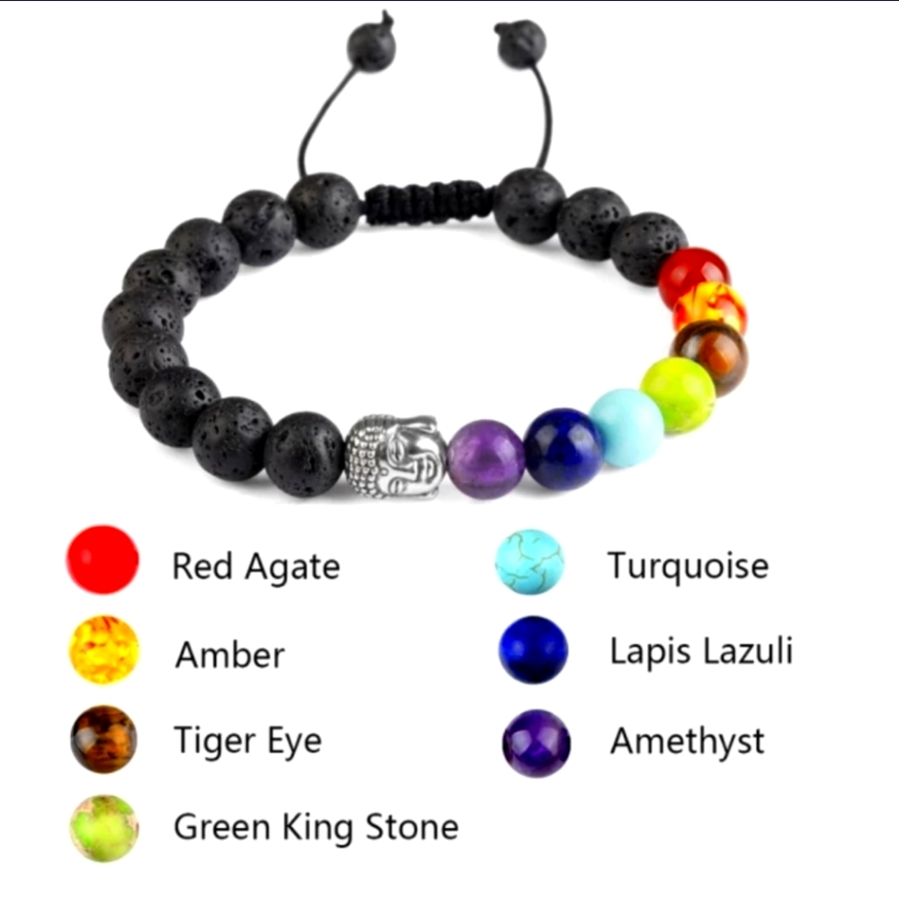 Buddha 7 Chakra Lava Stone Bracelet